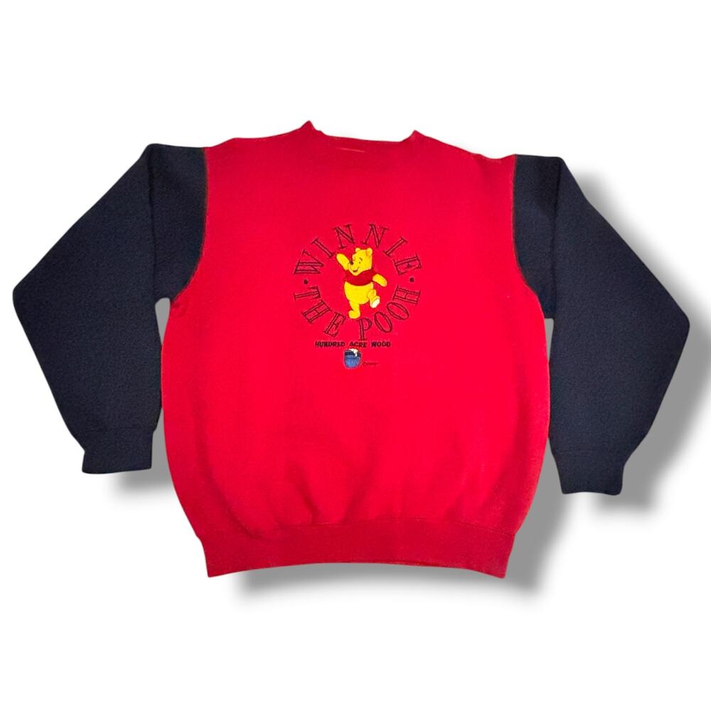 Disney Winnie the Pooh Embroidered Sweatshirt Vtg 90s Red Blue Size Large Preppy